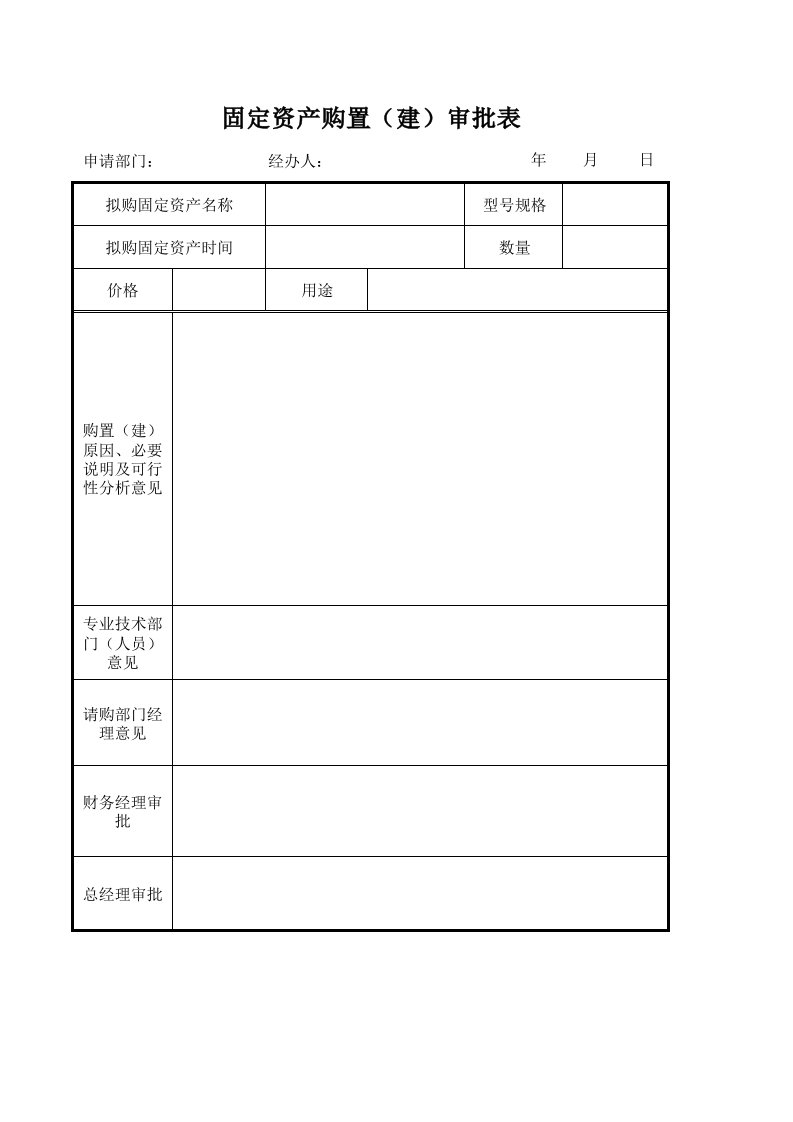 固定资产管理规定相关表格