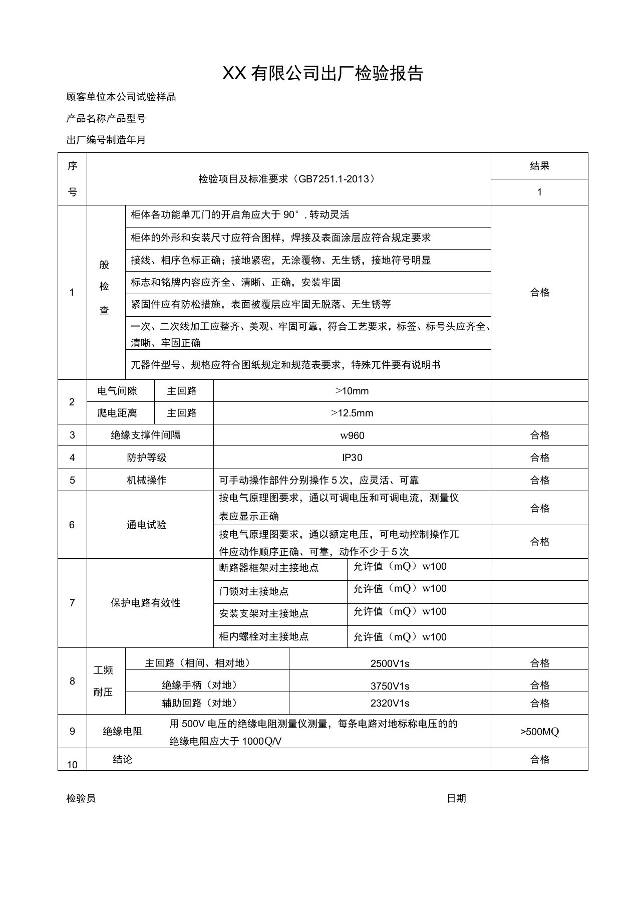 3C低压配电柜出厂检验报告