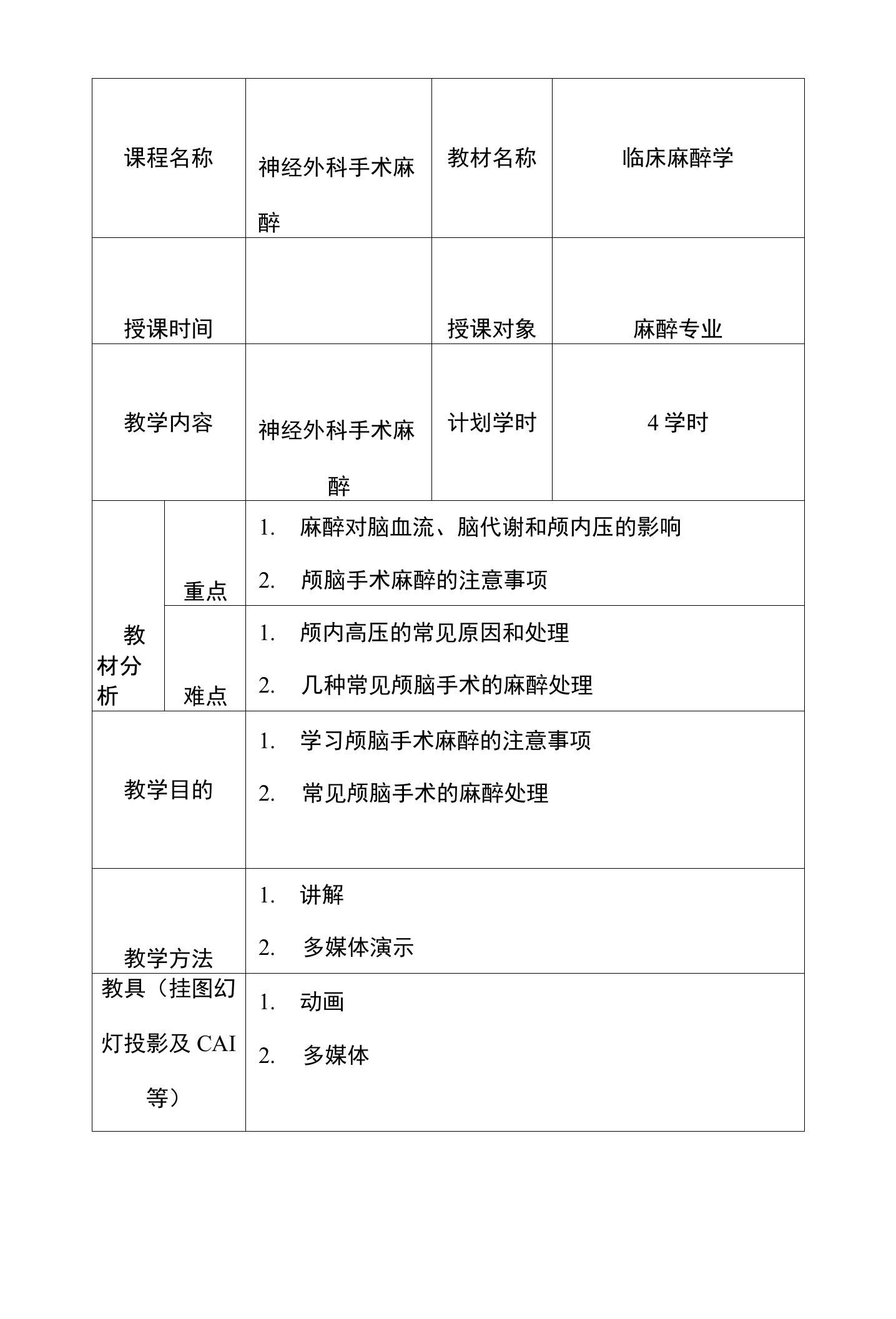 【临床麻醉学教案】神经外科手术麻醉