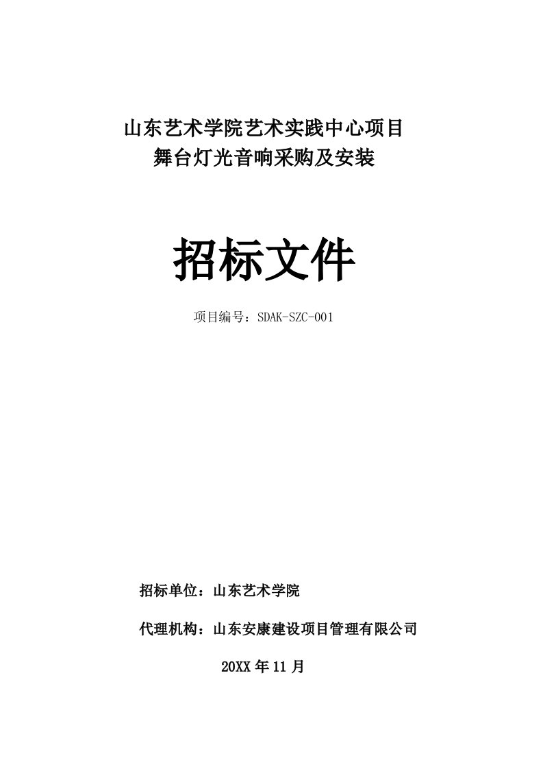 招标投标-山东艺术学院艺术实践中心项目舞台灯光音响采购及安装招标文件11定稿