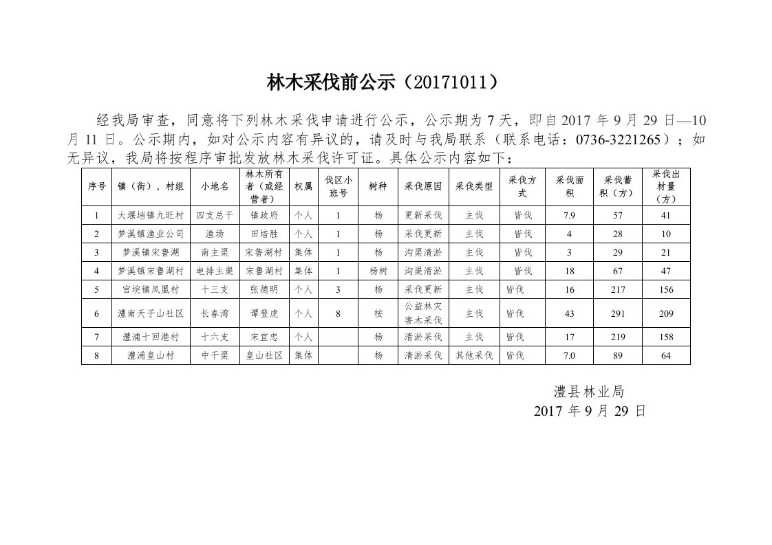 林木采伐前公示(20171011)