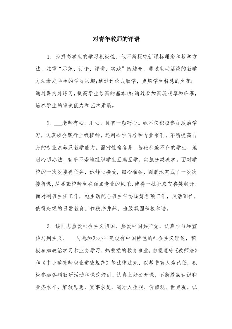 对青年教师的评语