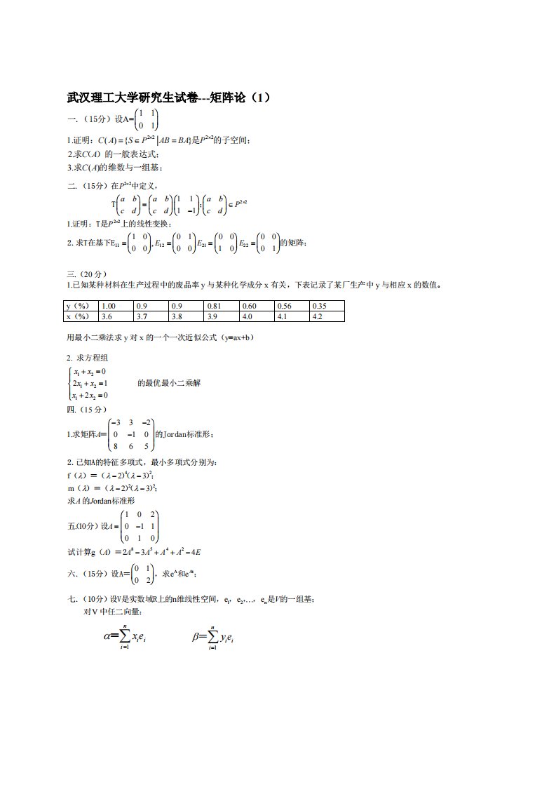 《武汉理工大学研究生矩阵论试卷》.pdf