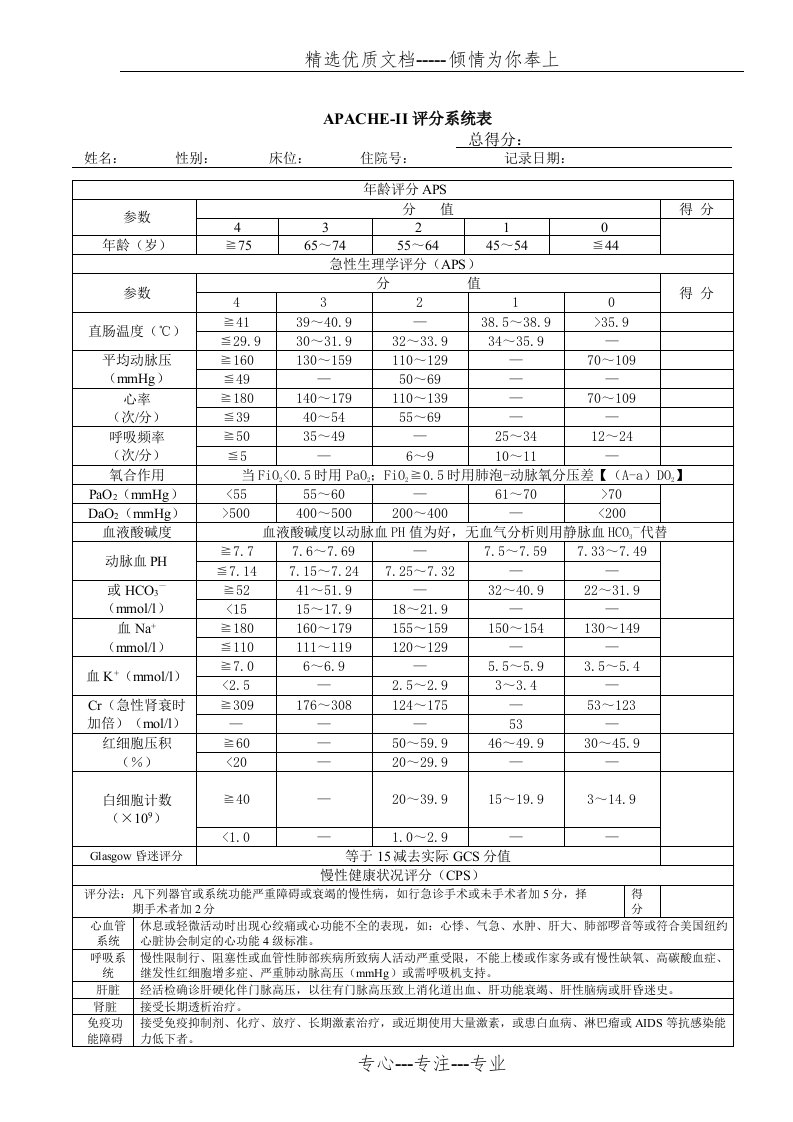 APACHE-II评分系统表(共2页)