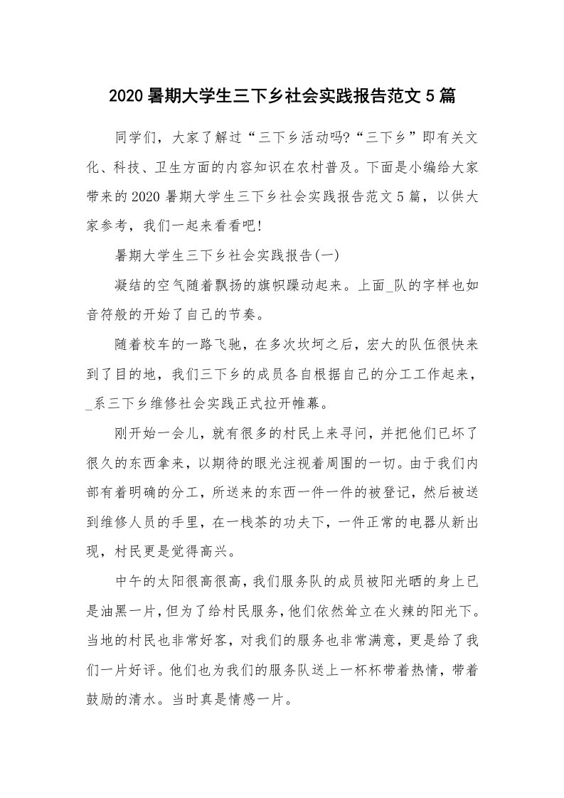 个人报告_2020暑期大学生三下乡社会实践报告范文5篇