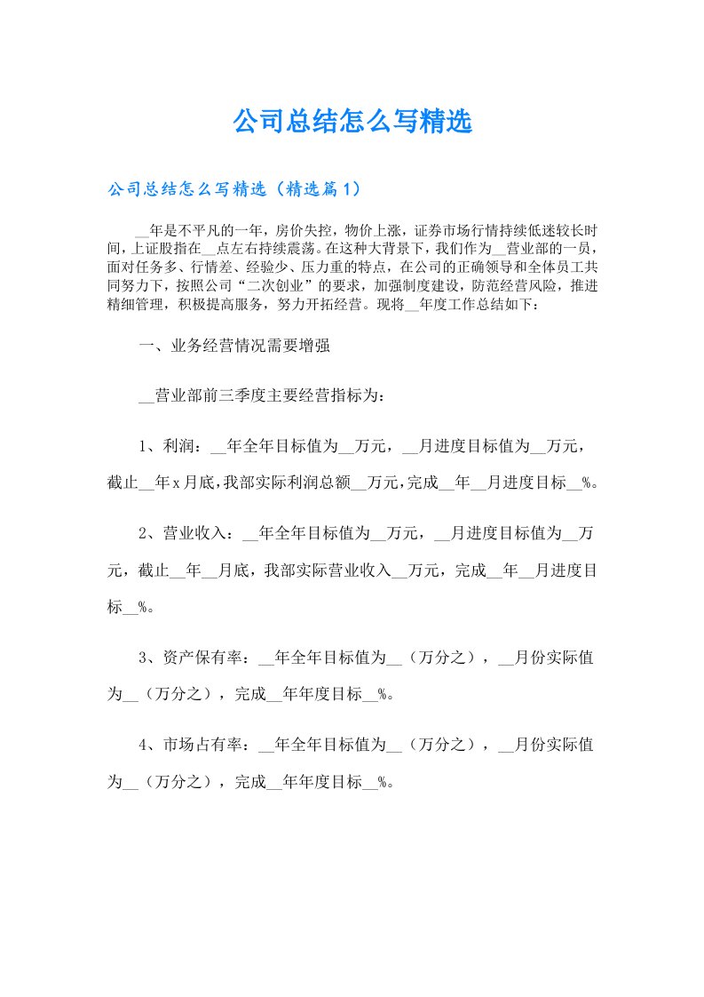 公司总结怎么写精选