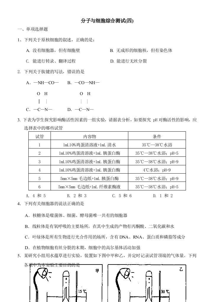 分子与细胞综合测试(四)