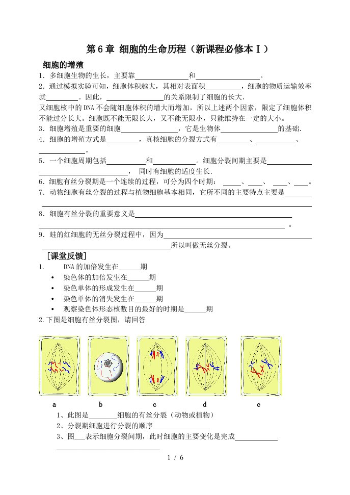 生物细胞的生命历程试题必修1