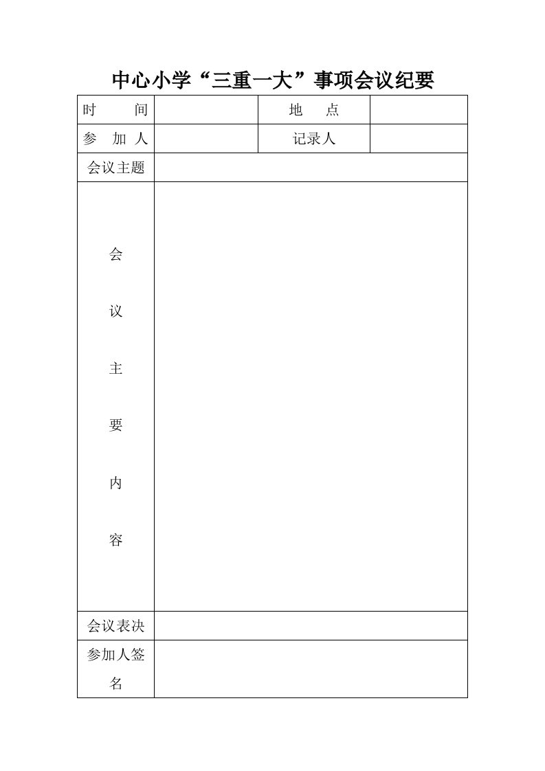 中心小学三重一大事项会议纪要