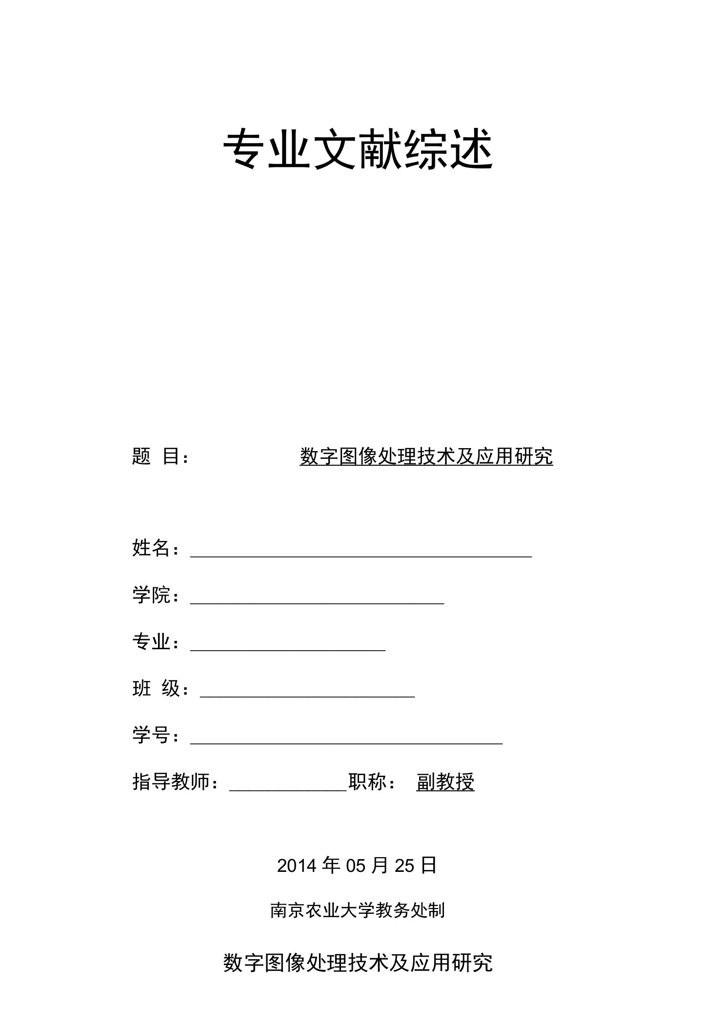 文献综述数字图像处理技术及应用研究