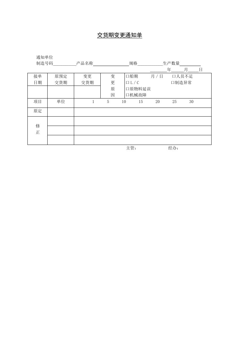 交货期变更通知单-经营管理