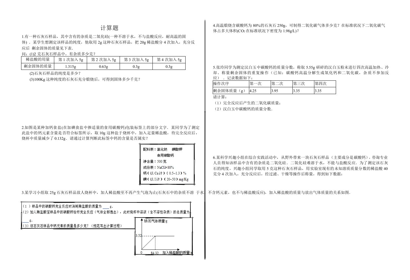 九年级上册期末化学计算题专项训练(含答案)