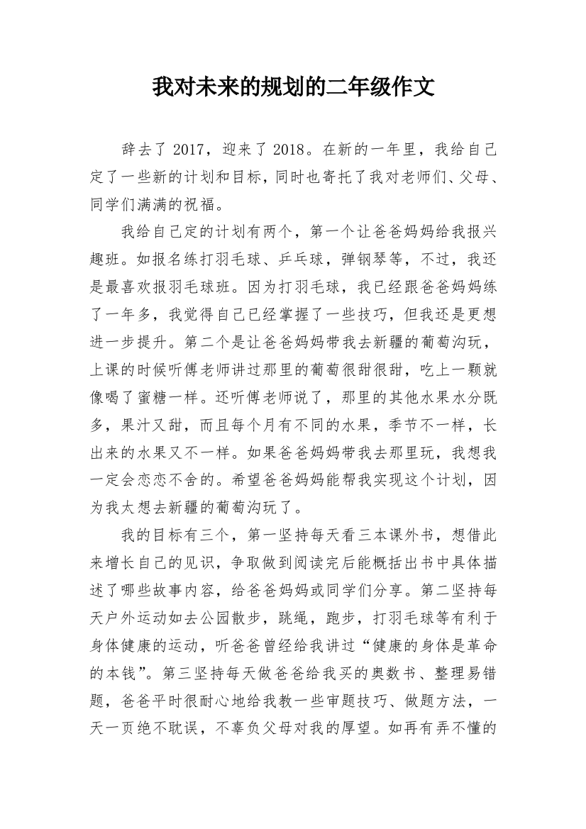 我对未来的规划的二年级作文