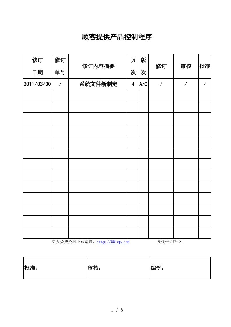 工程项目顾客提供产品控制程序