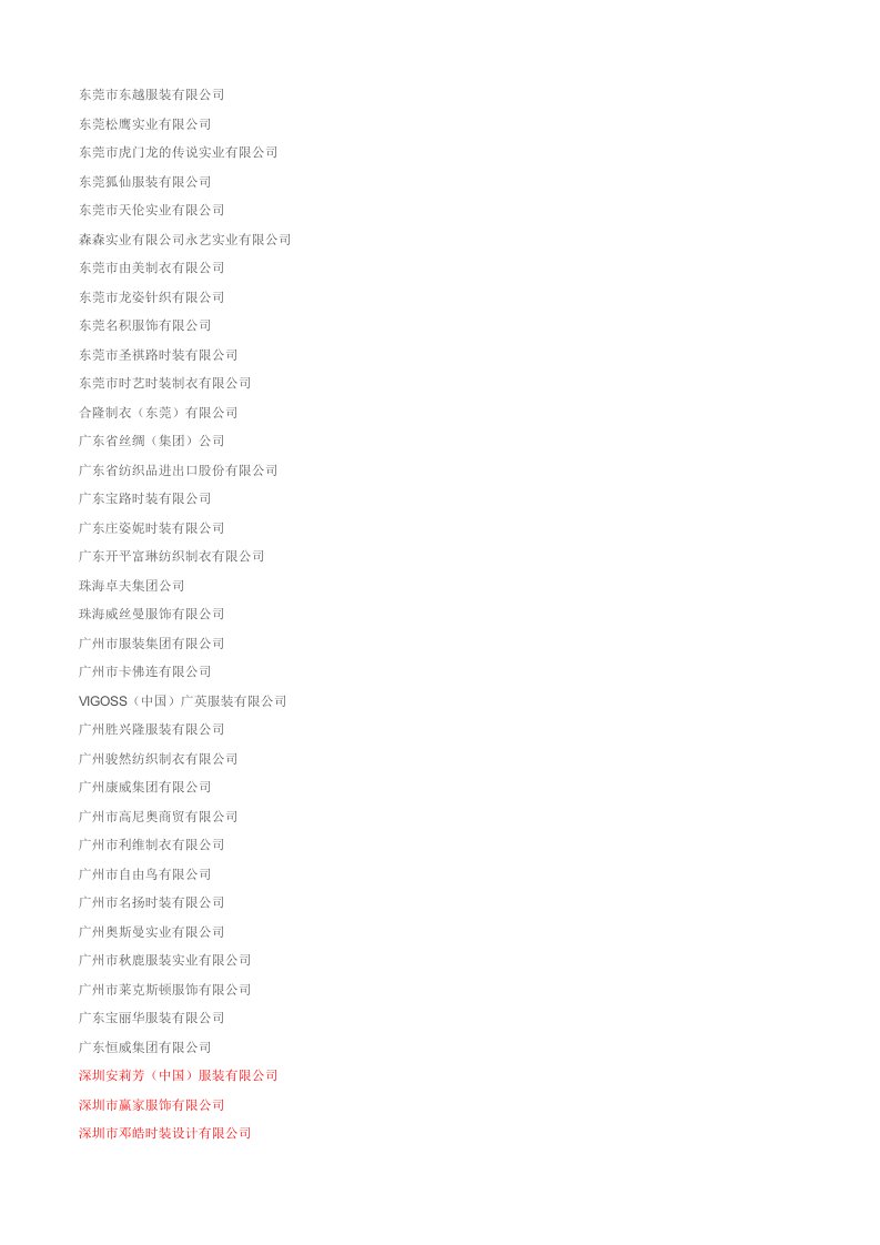 广东纺织服装企业百强名单