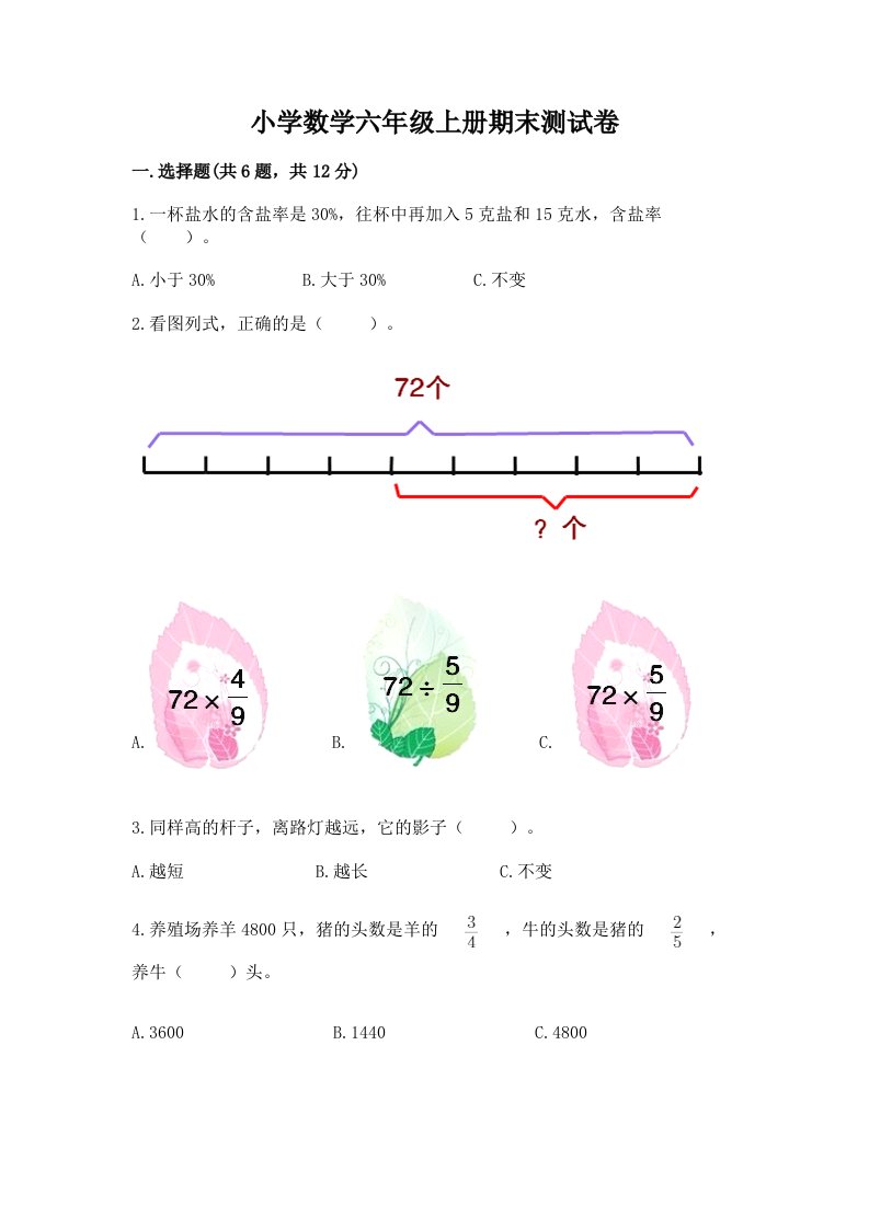 小学数学六年级上册期末测试卷含完整答案【网校专用】2