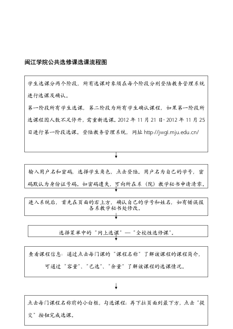 闽江学院选修课步骤流程