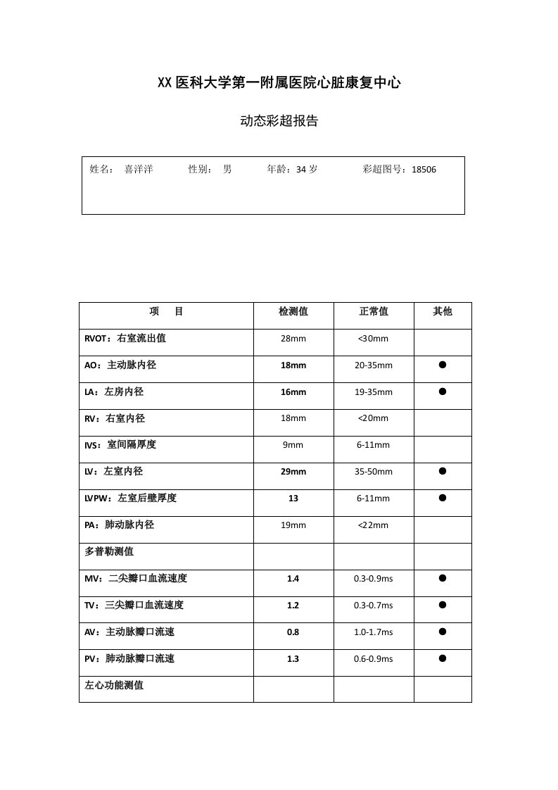 心脏彩超检测报告