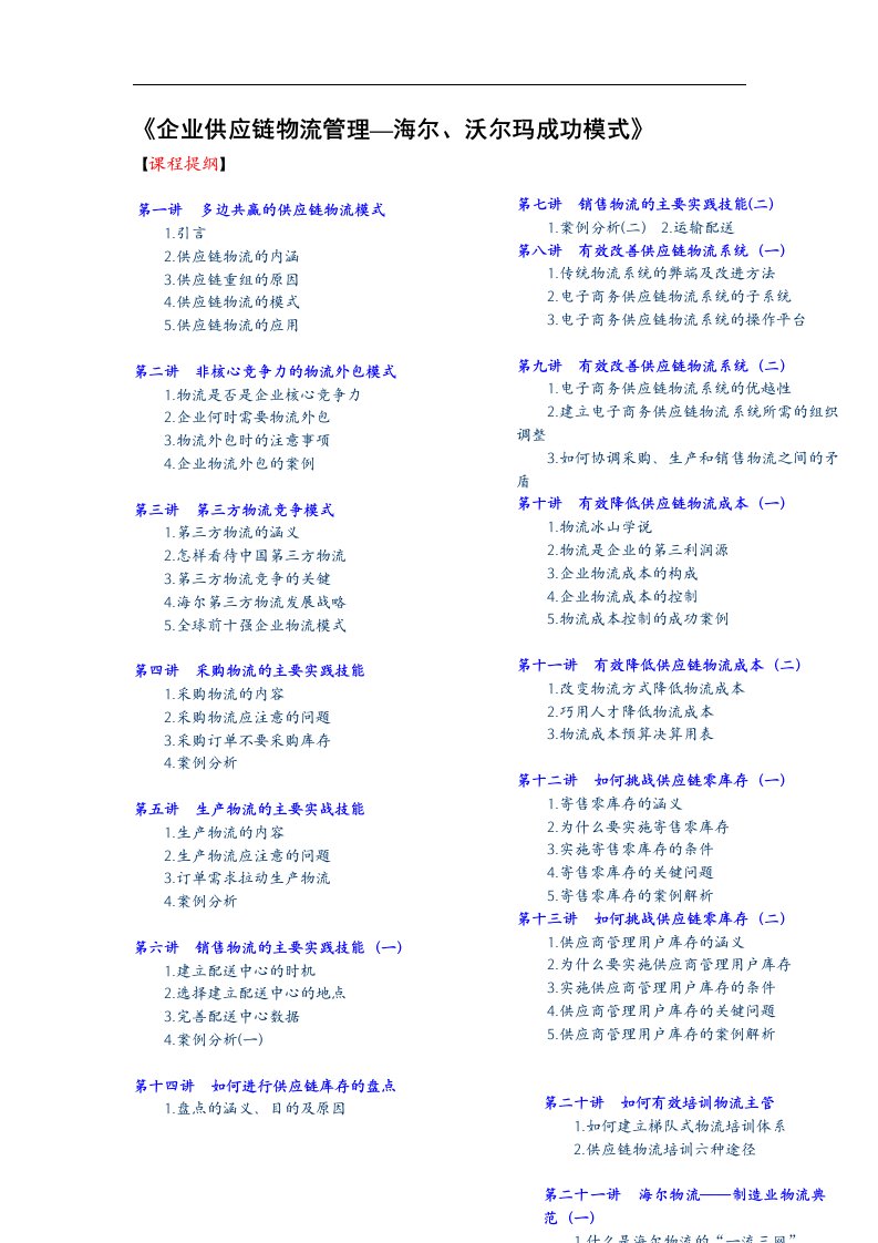 企业供应链物流管理-海尔、沃尔玛成功模式(doc20)-供应链管理