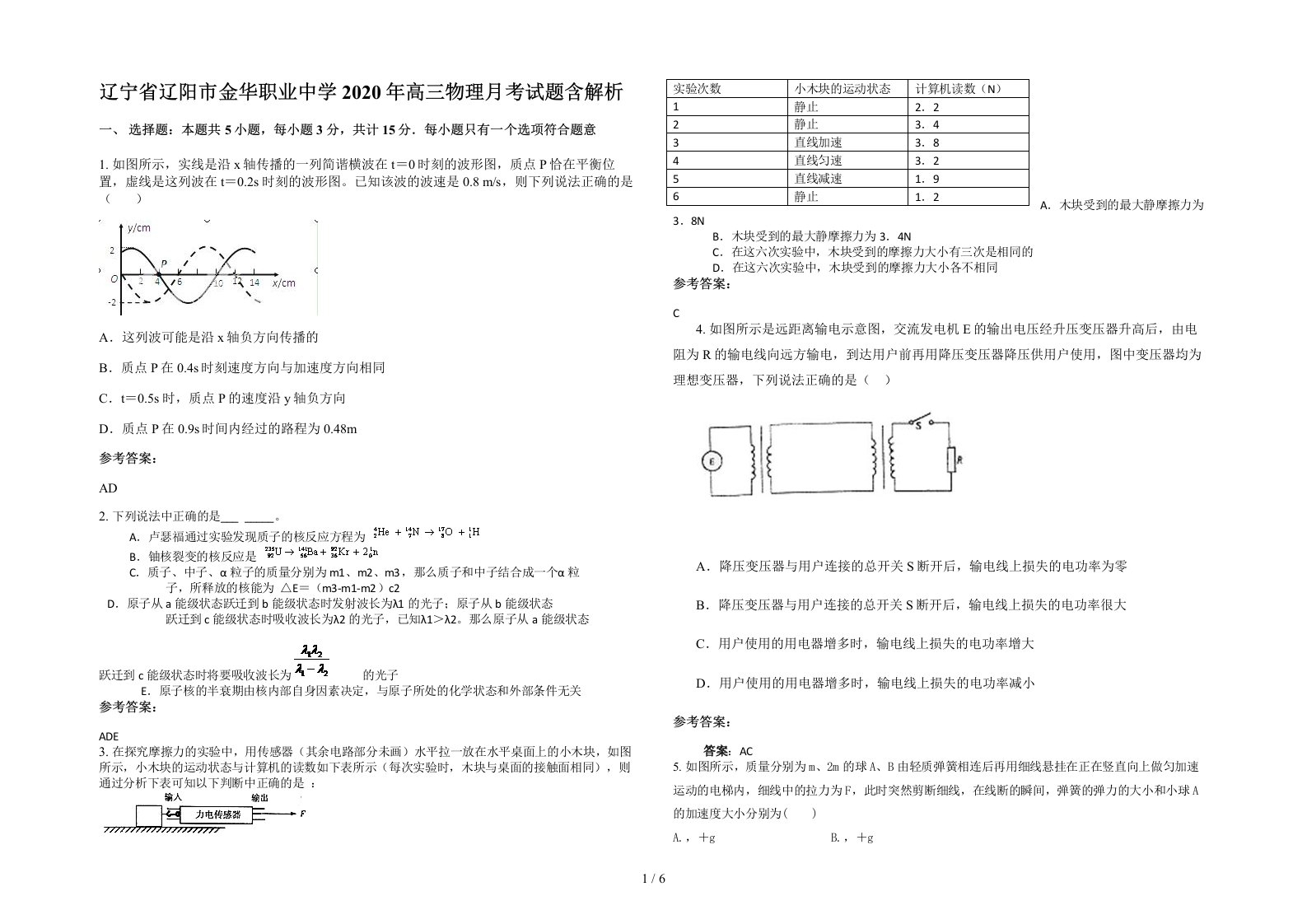 辽宁省辽阳市金华职业中学2020年高三物理月考试题含解析