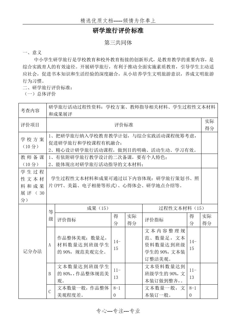 研学旅行评价标准(共2页)