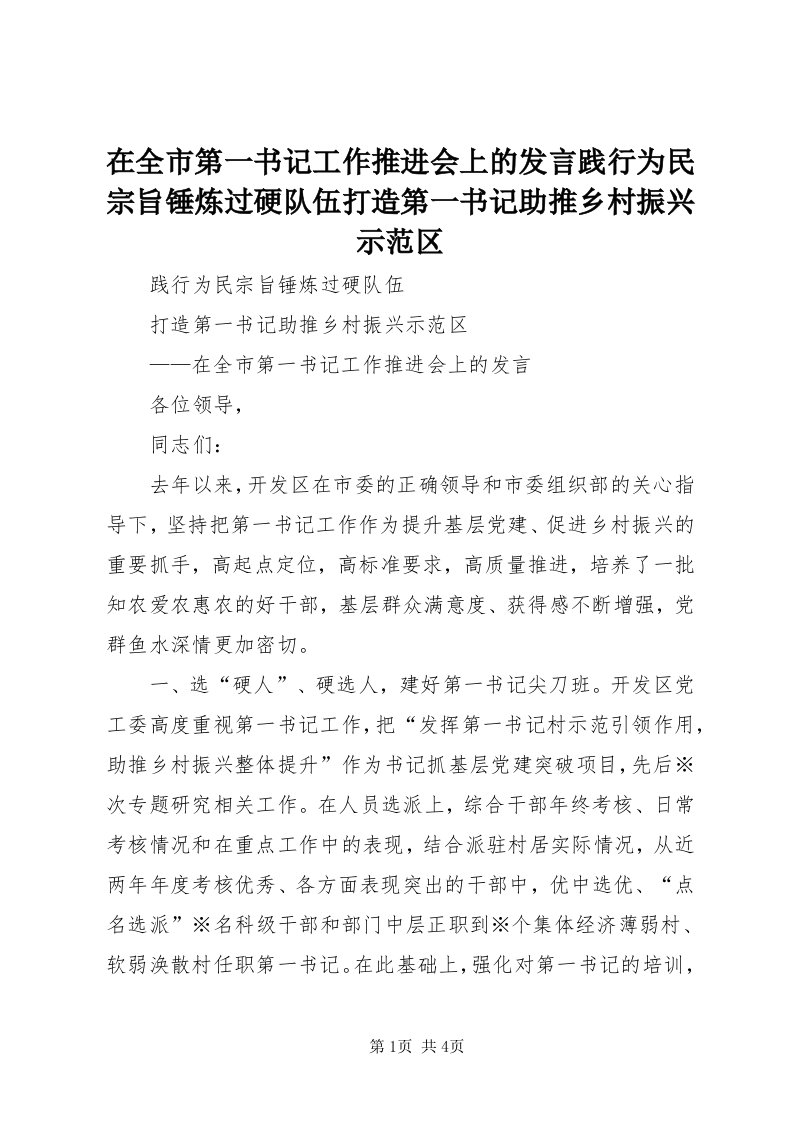 7在全市第一书记工作推进会上的讲话践行为民宗旨锤炼过硬队伍打造第一书记助推乡村振兴示范区