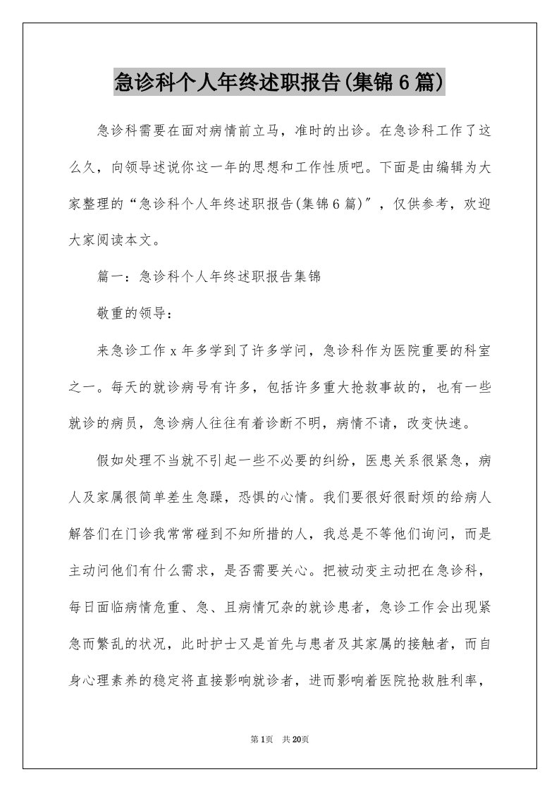 急诊科个人年终述职报告集锦6篇