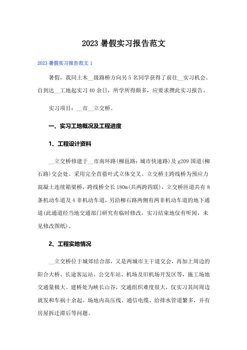 2023暑假实习报告范文