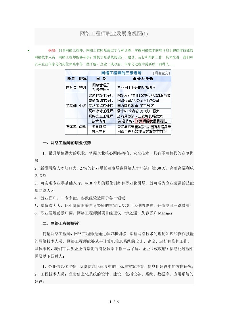 网络工程师职业路线