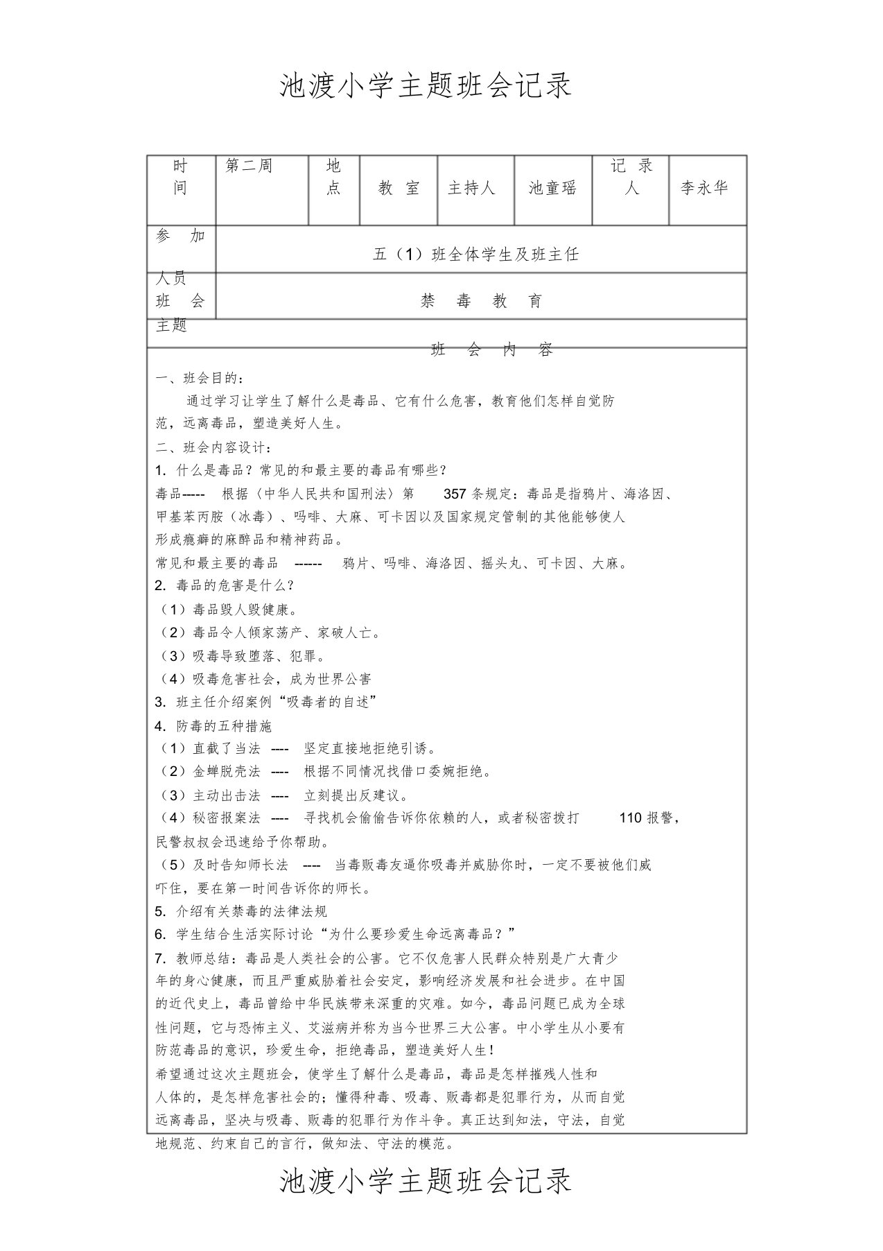 禁毒教育主题班会记录课件