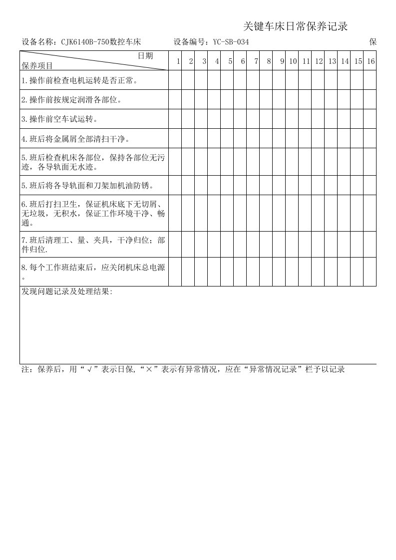 1平面磨床保养记录表