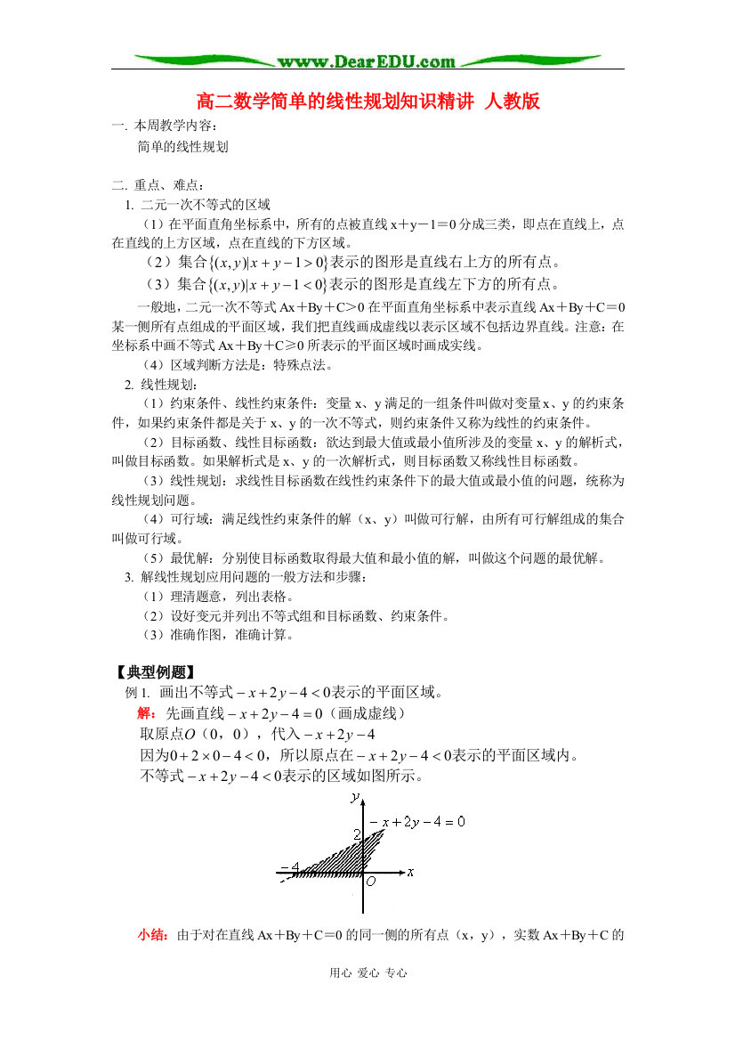 高二数学简单的线性规划知识精讲