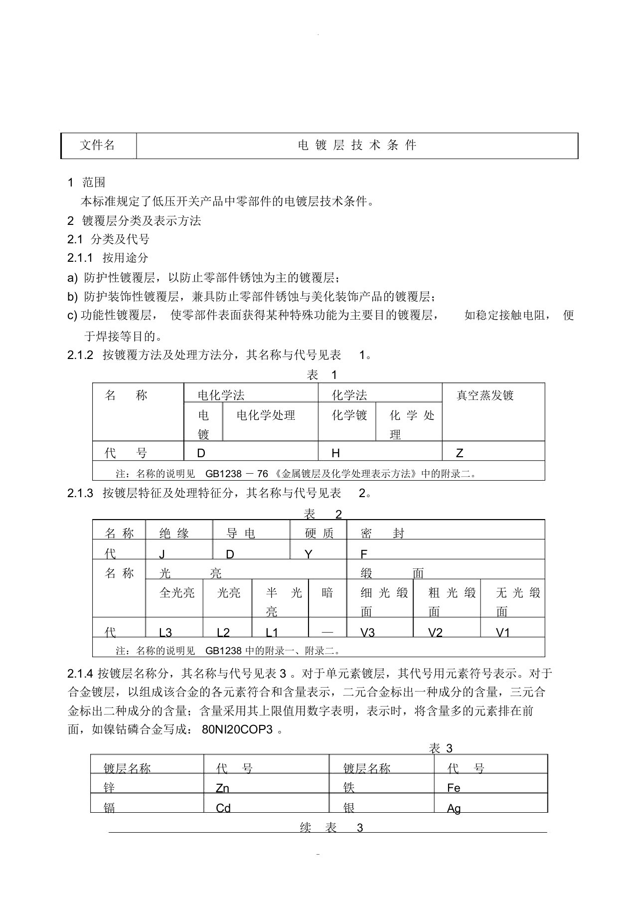 电镀层技术条件