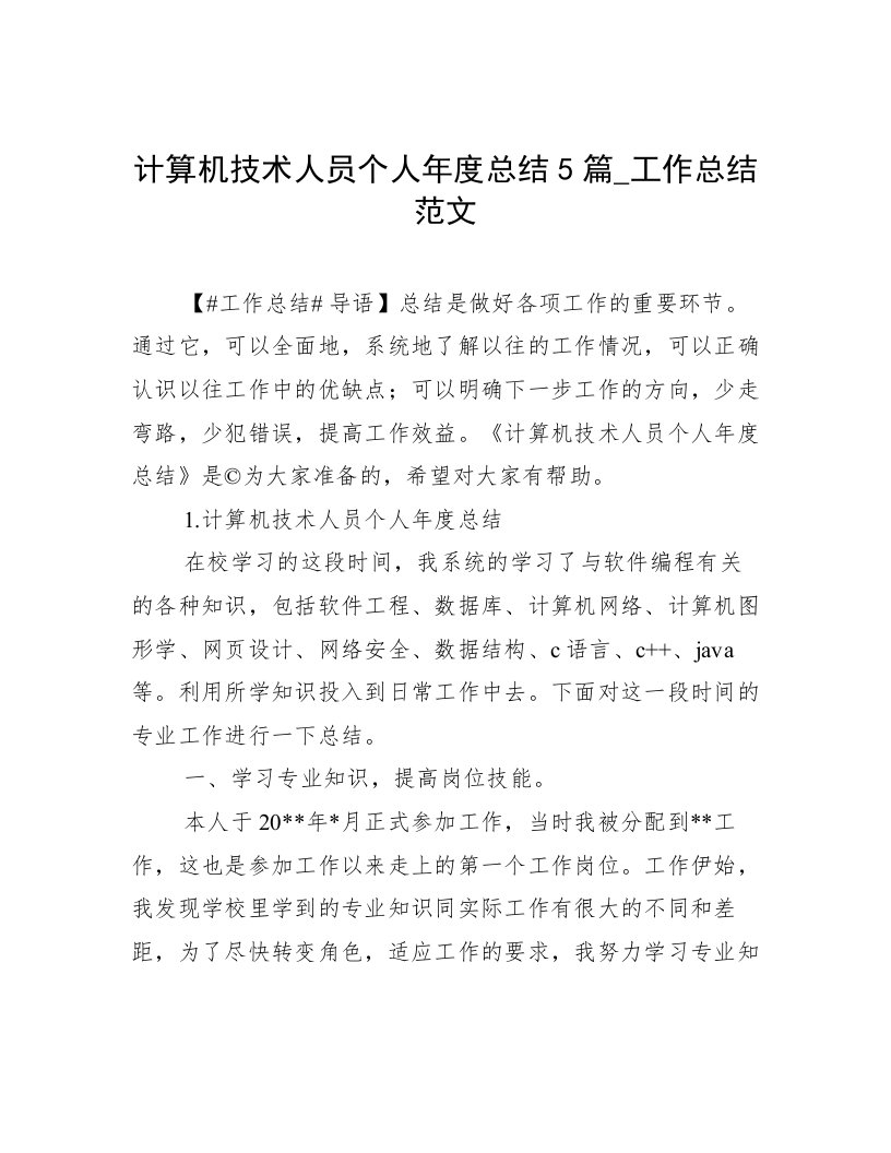 计算机技术人员个人年度总结5篇