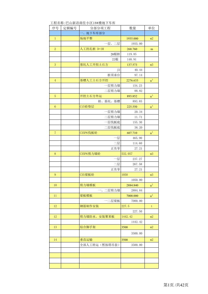 土建工程量计算表格(实用版)