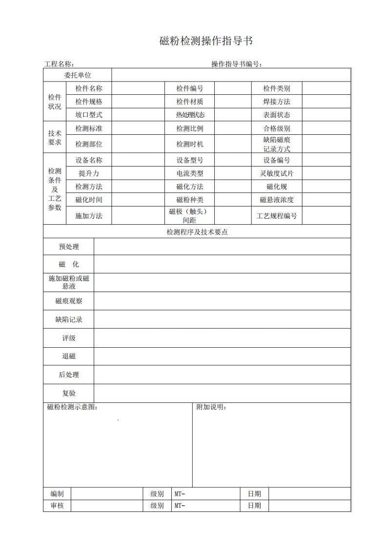 磁粉检测工艺卡样表及填写说明