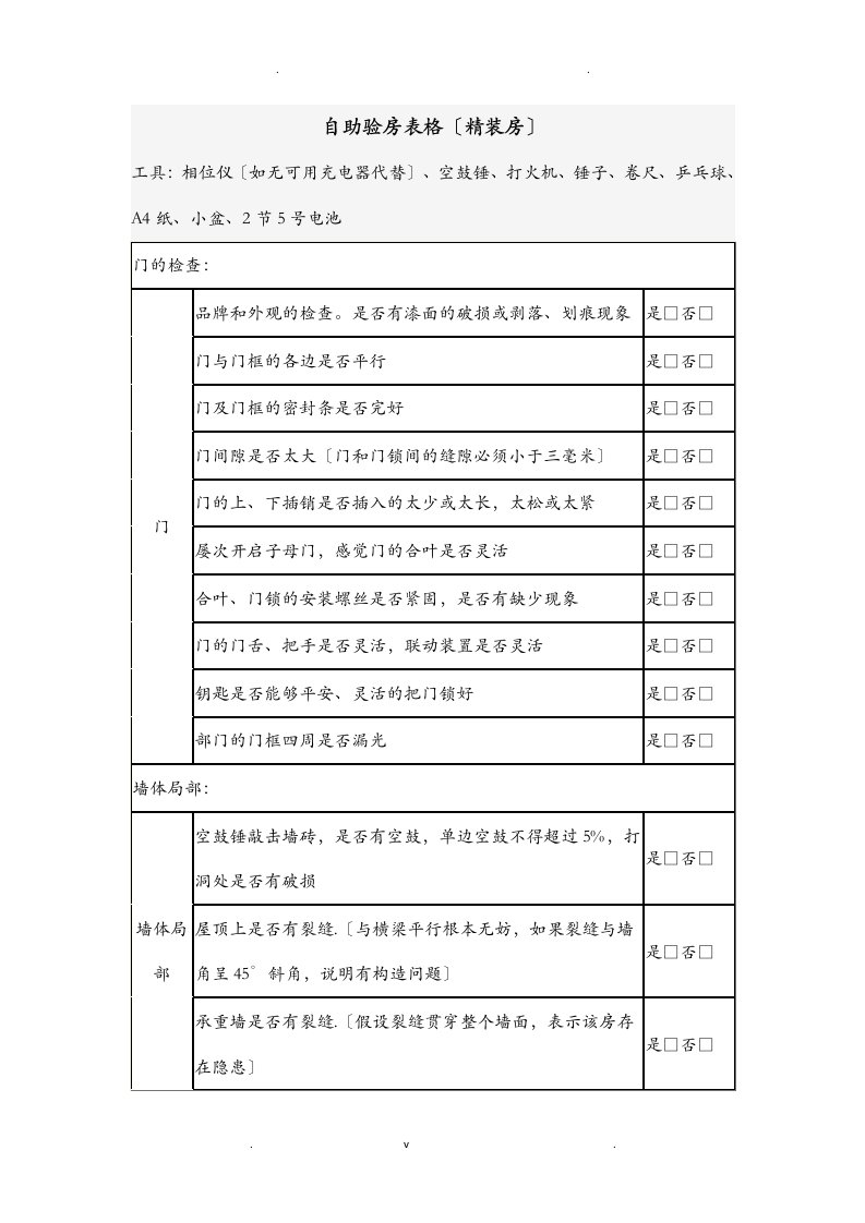 精装修验房最全表格