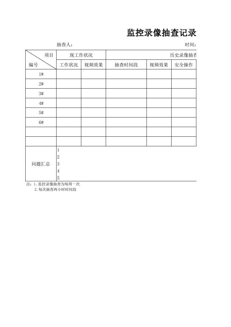 监控录像抽查记录