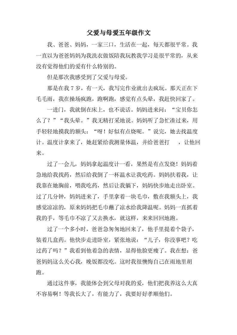 父爱与母爱五年级作文