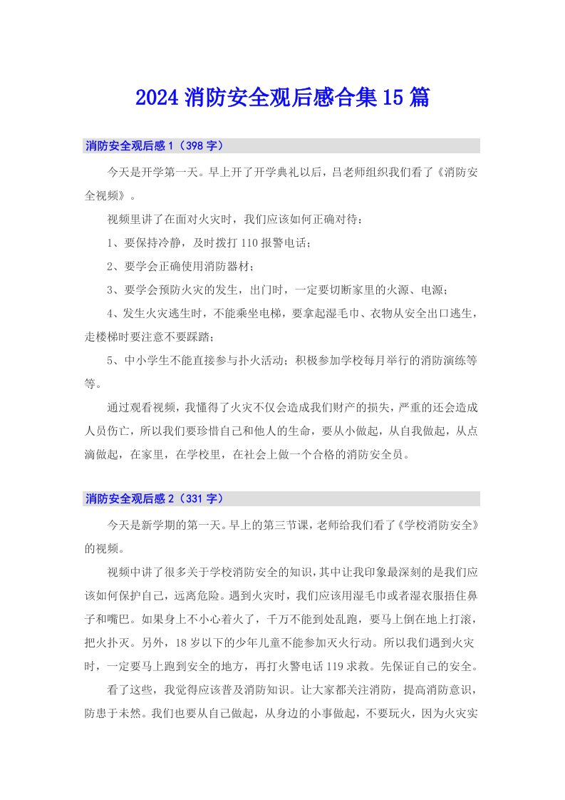 2024消防安全观后感合集15篇