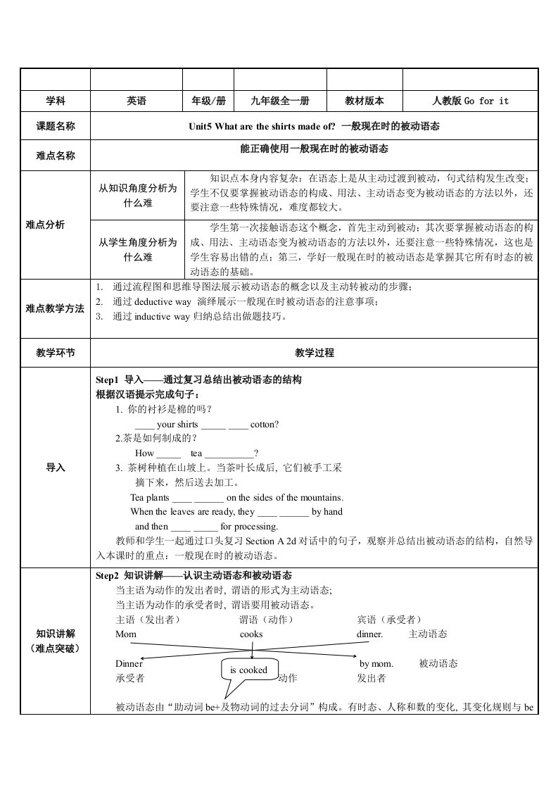 人教版九年级英语Unit5一般现在时的被动语态教案