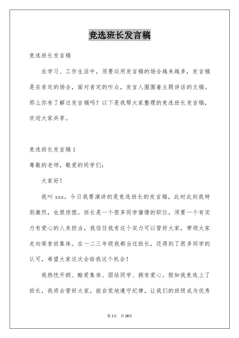 竞选班长发言稿例文3