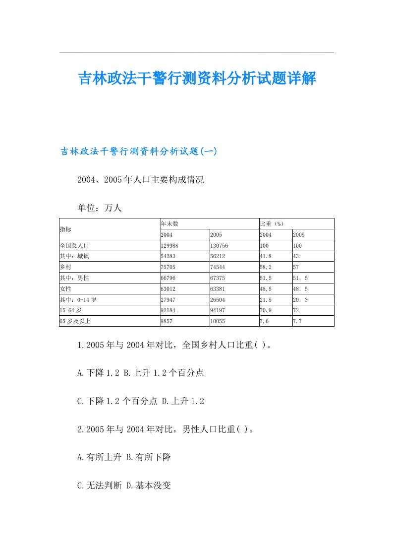 吉林政法干警行测资料分析试题详解