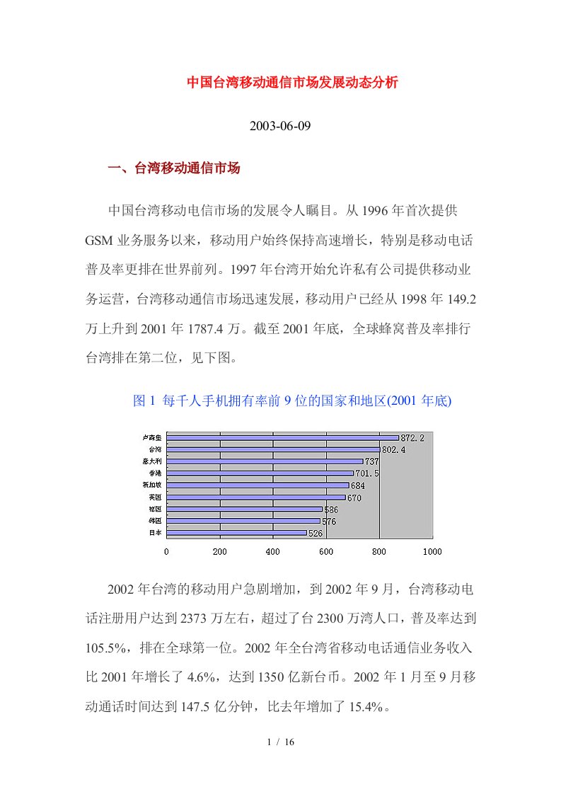 中国台湾移动通信市场发展动态分析