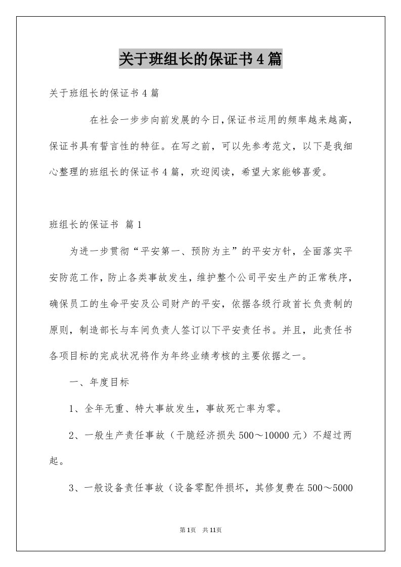 关于班组长的保证书4篇