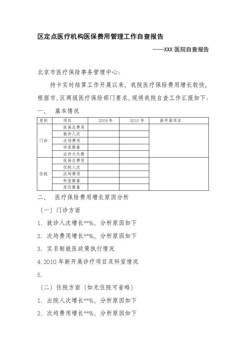 区定点医疗机构医保费用管理工作自查报告