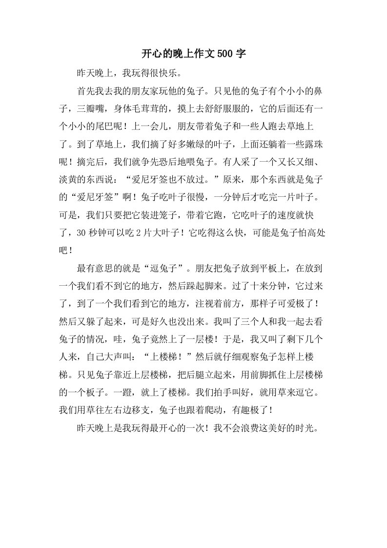 开心的晚上作文500字