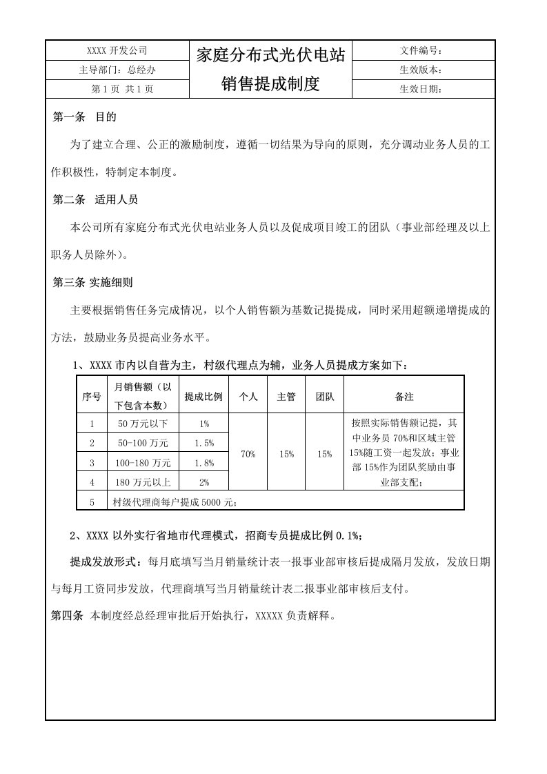 精品文档-光伏电站销售提成方案