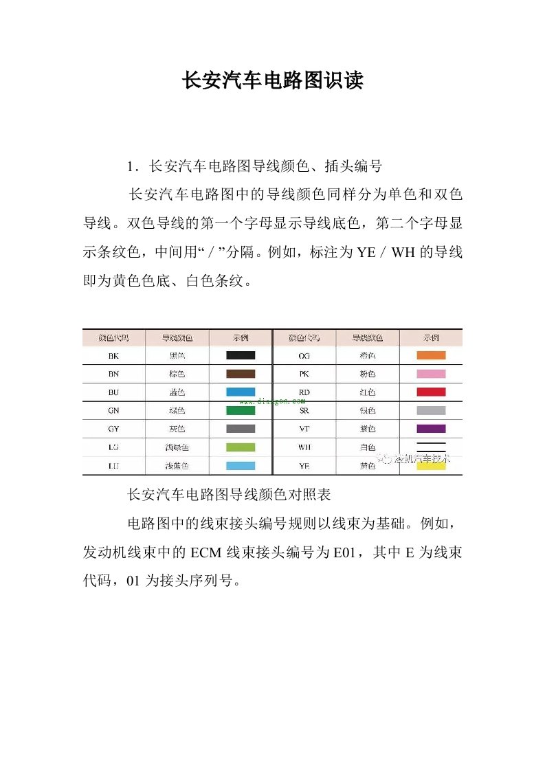 长安汽车电路图识读