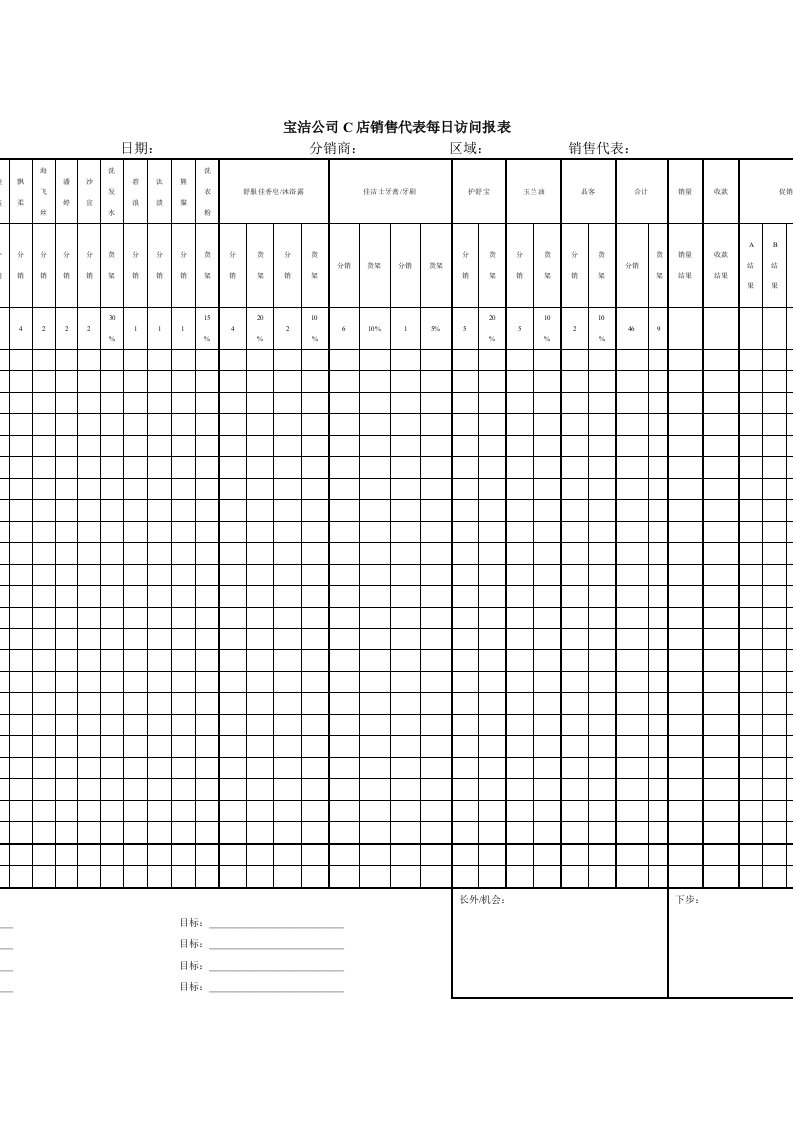 表格模板-宝洁公司C店销售代表每日访问报表